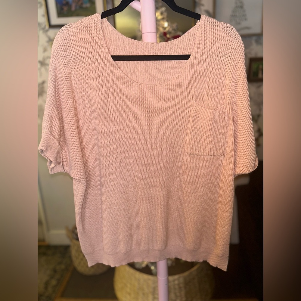 Soft Pink Knit Short Sleeve Sweater